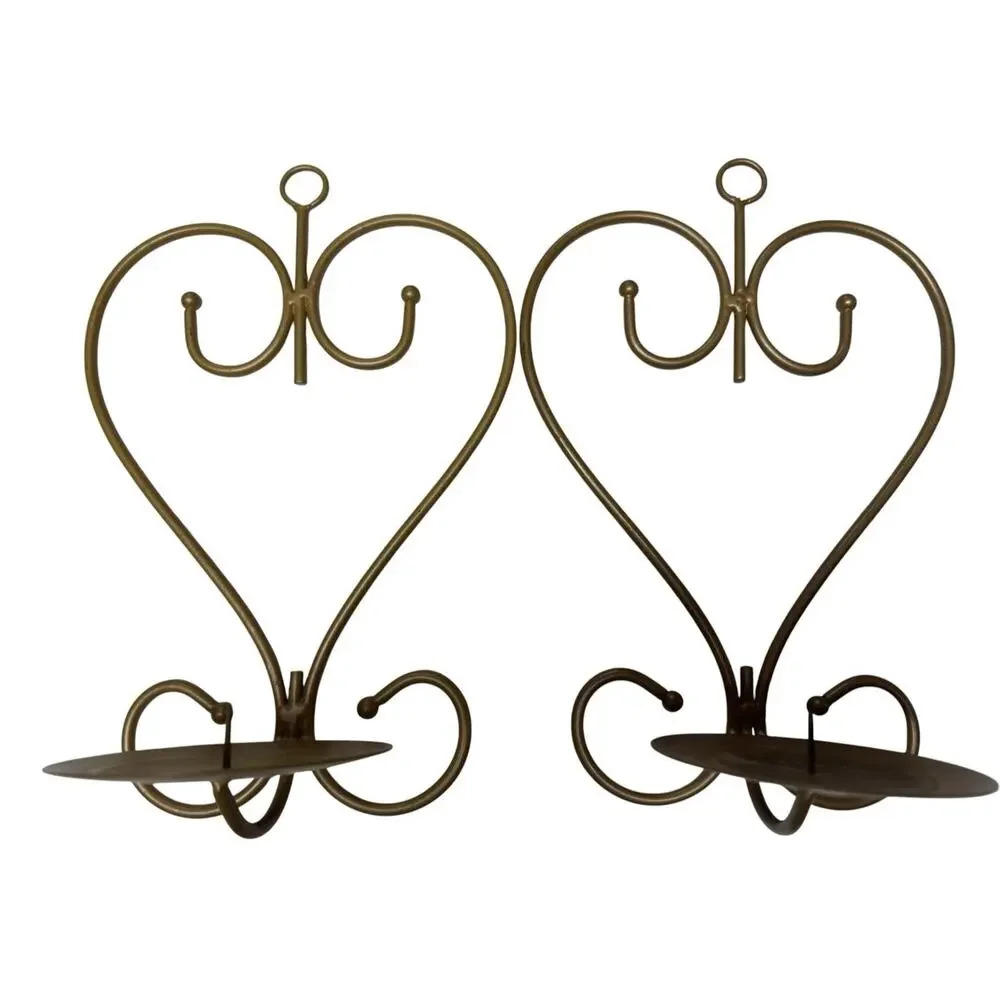 Vintage‎ Metal Heart Candle Holder Set Gold Wall Sconce Farmhouse Decor